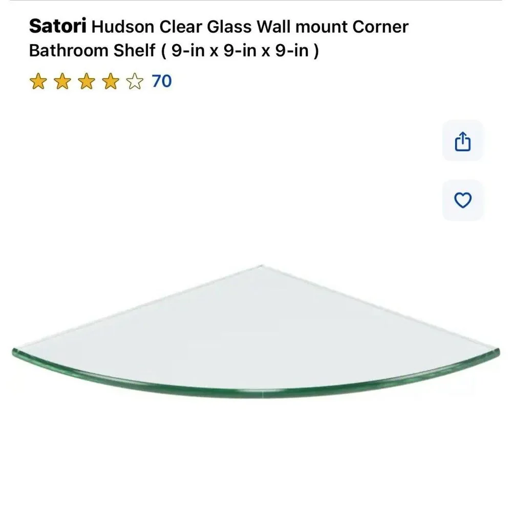 Clear Glass Corner Satori Hudson Shelf  Shelves for Bathroom Shower 9 X 9 8mm